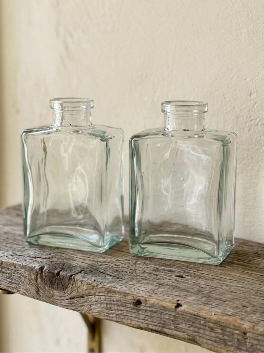Vintage-style rectangular glass bottles 
apothecary prop bud vase decorative jar
